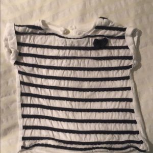 Baby Girl White Top with Navy  Blue Stripes